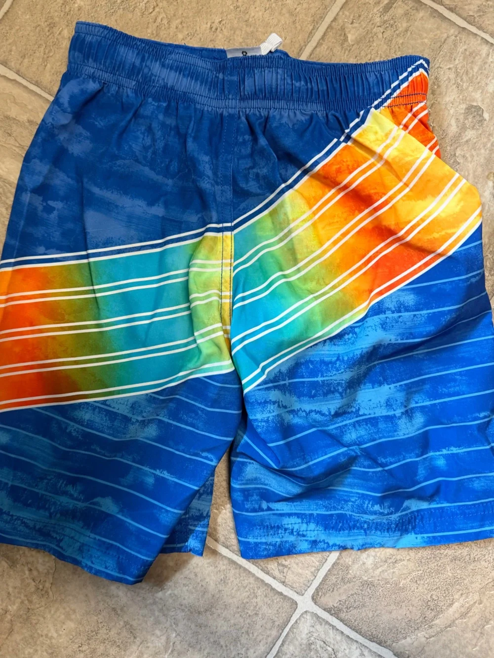 wonder nation Blue Swim Trunks with Orange and Yellow Stripe Accent